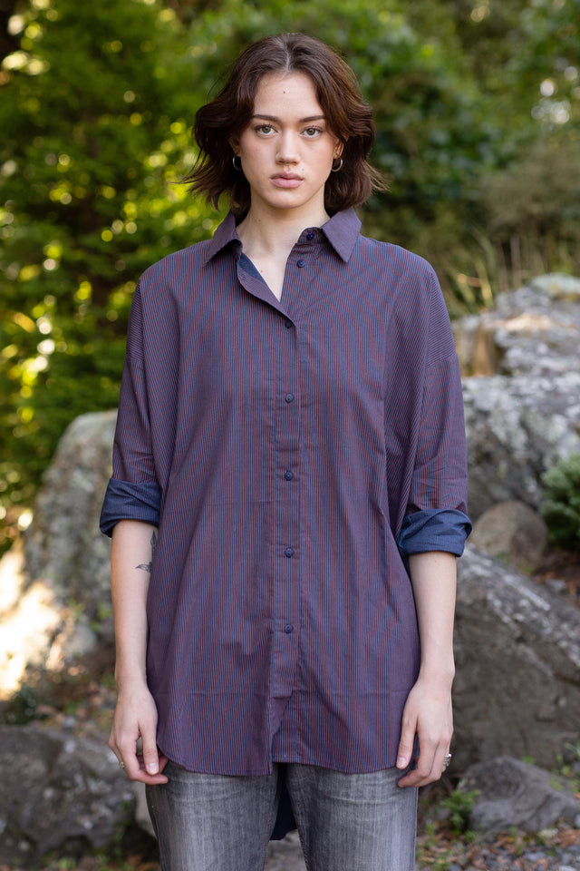 Monument Shirt (Navy/Gold Stripe)