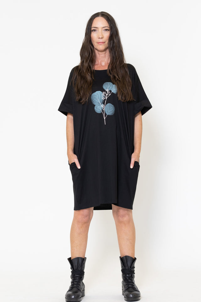 Soho Dress (Black) Eucalyptus Print