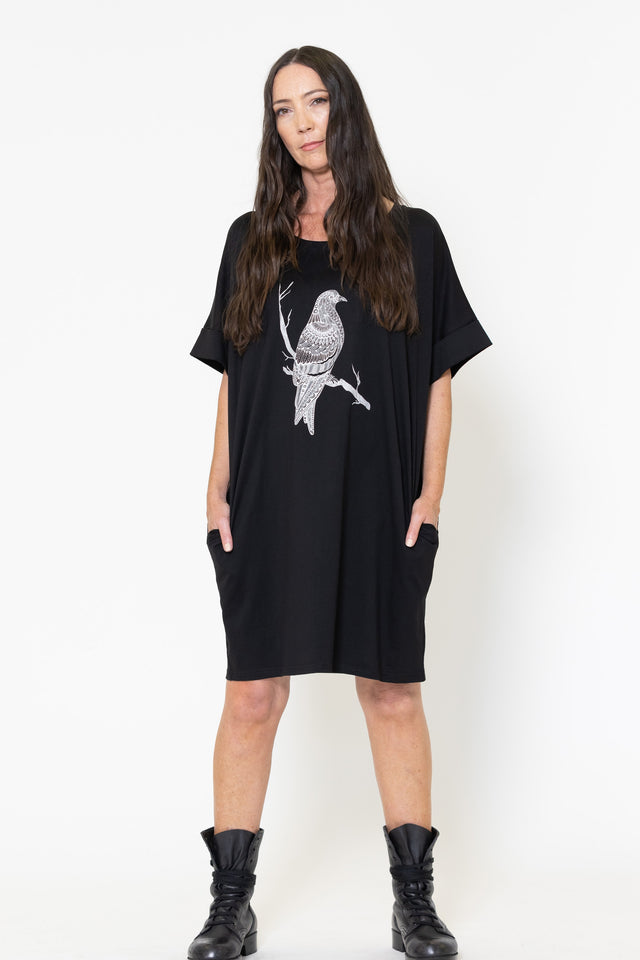 Soho Dress (Black) Kereru Print