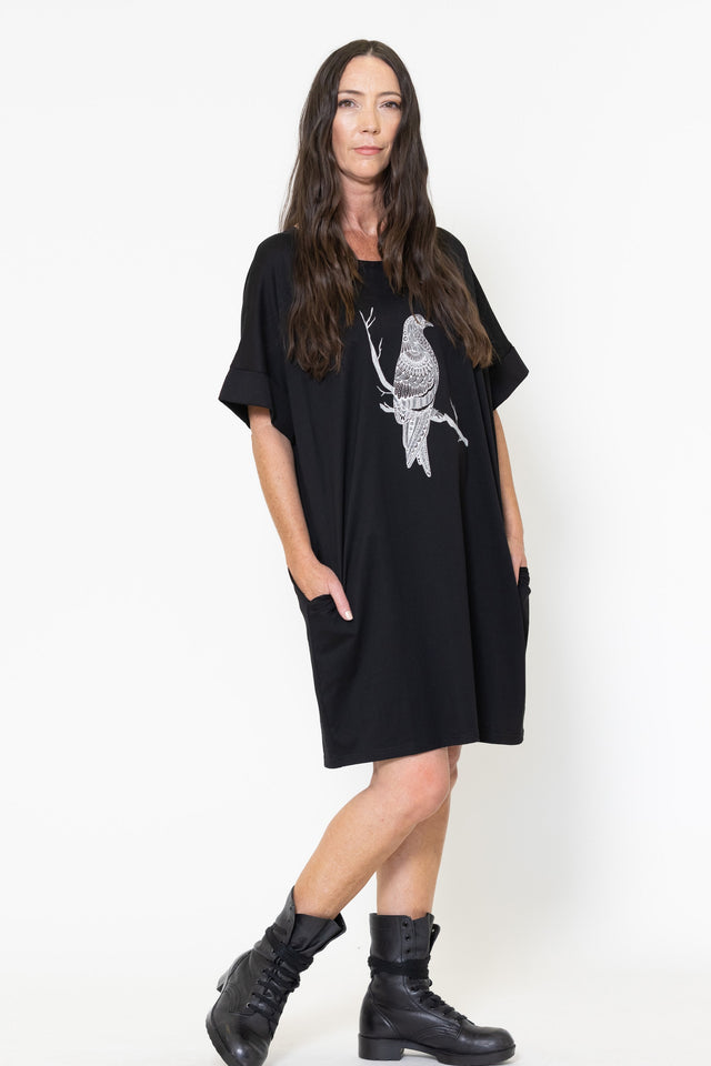 Soho Dress (Black) Kereru Print